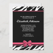 zebra Pink Heart Bruids Douche Uitnodigingen (Achterkant)