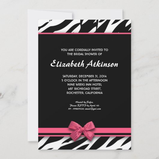 zebra Pink Heart Bruids Douche Uitnodigingen (Achterkant)