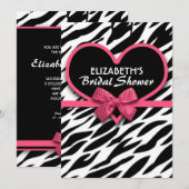 zebra Pink Heart Bruids Douche Uitnodigingen (Voorkant / Achterkant)