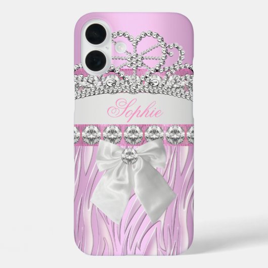 Zebra Pink Princess Tiara Diamond Girly Case-Mate iPhone Case (Achterkant)