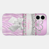 Zebra Pink Princess Tiara Diamond Girly Case-Mate iPhone Case (Achterkant (horizontaal))
