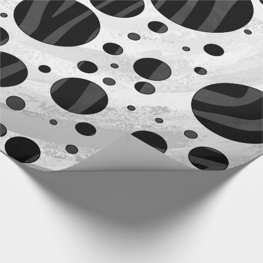 Zebra Polka Dot Black en Grey Print Cadeaupapier (Hoek)