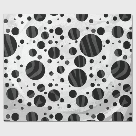 Zebra Polka Dot Black en Grey Print Cadeaupapier (Vlak)