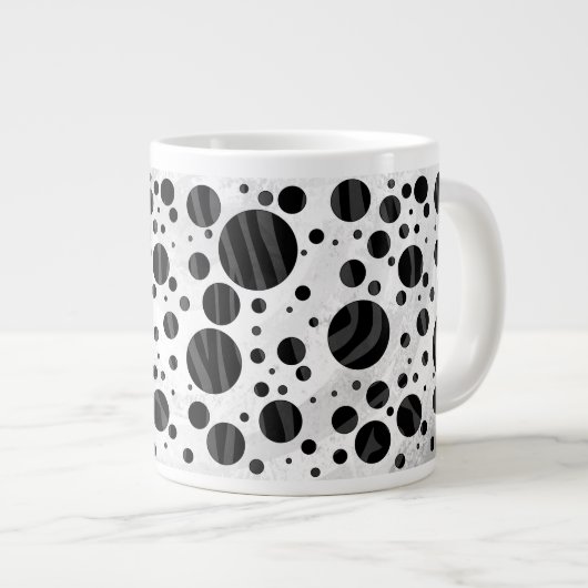 Zebra Polka Dot Black en Grey Print Grote Koffiekop (Voorkant rechts)