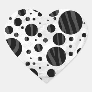 Zebra Polka Dot Black en Grey Print Hart Sticker