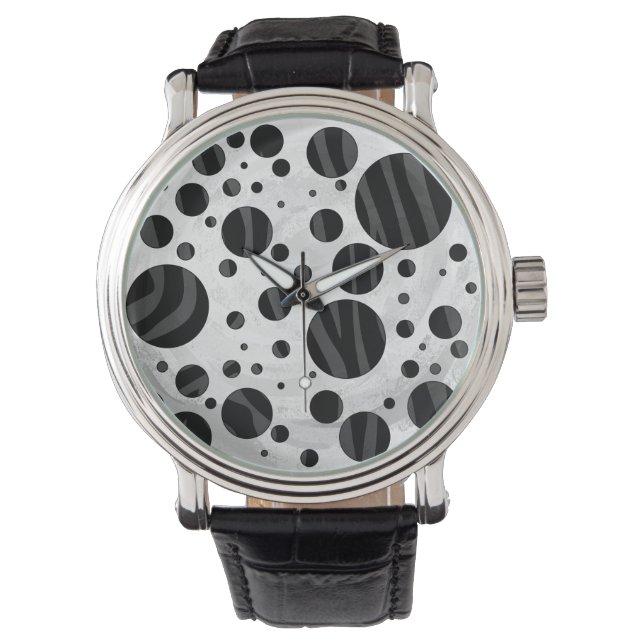 Zebra Polka Dot Black en Grey Print Horloge (Voorkant)