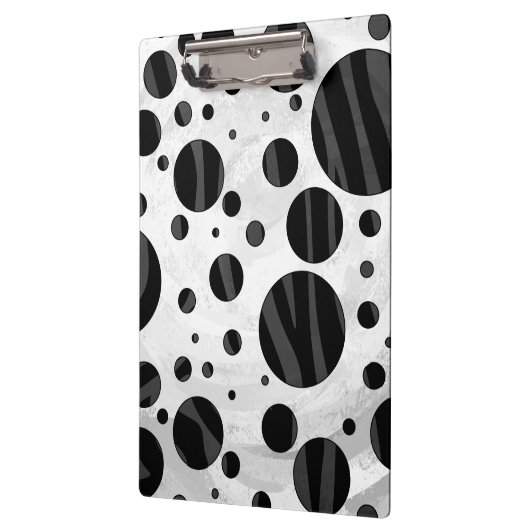 Zebra Polka Dot Black en Grey Print Klembord (Links)