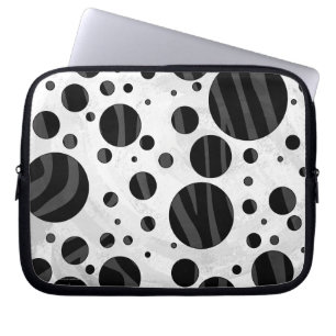 Zebra Polka Dot Black en Grey Print Laptop Sleeve
