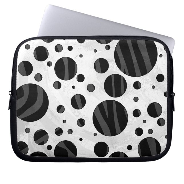 Zebra Polka Dot Black en Grey Print Laptop Sleeve (Voorkant)