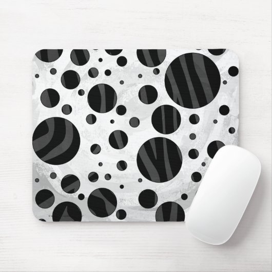 Zebra Polka Dot Black en Grey Print Muismat (Met muis)