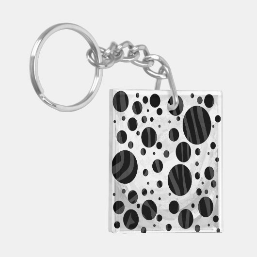 Zebra Polka Dot Black en Grey Print Sleutelhanger (Voorkant Links)