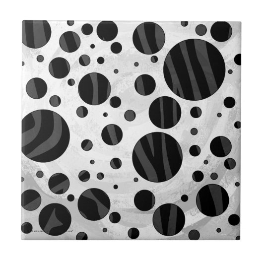 Zebra Polka Dot Black en Grey Print Tegeltje (Voorkant)