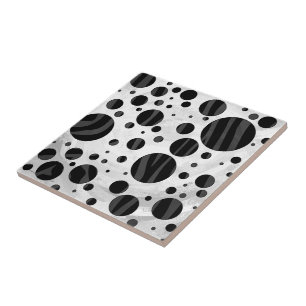 Zebra Polka Dot Black en Grey Print Tegeltje