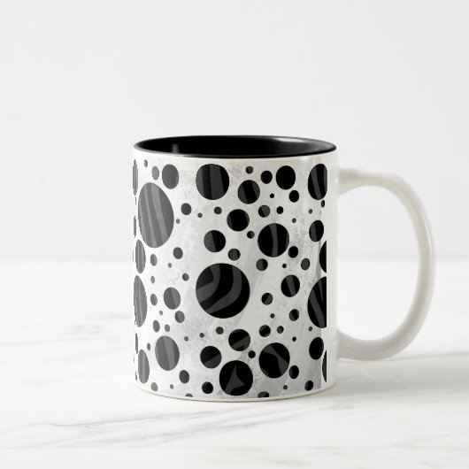Zebra Polka Dot Black en Grey Print Tweekleurige Koffiemok (Rechts)