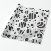 Zebra Polka Dot Black en Light Grey Cadeaupapier (Uitgerold)