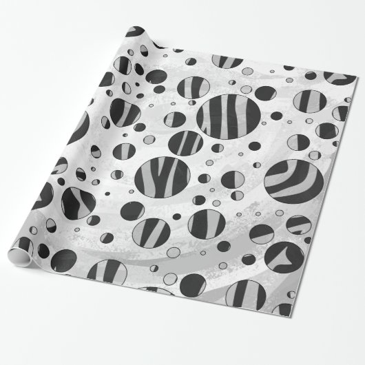Zebra Polka Dot Black en Light Grey Cadeaupapier (Uitgerold)