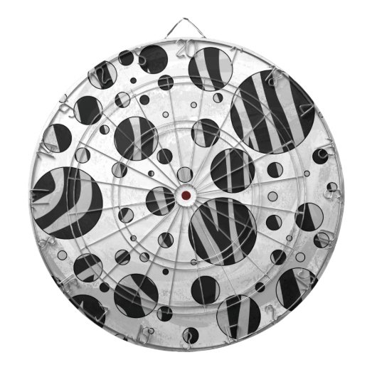 Zebra Polka Dot Black en Light Grey Dartbord (Voorkant)