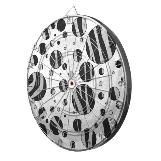 Zebra Polka Dot Black en Light Grey Dartbord (Voorkant Rechts)