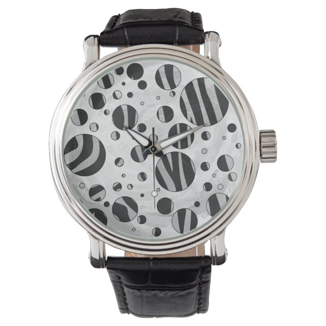 Zebra Polka Dot Black en Light Grey Horloge (Voorkant)