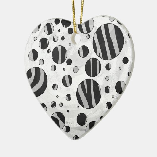Zebra Polka Dot Black en Light Grey Keramisch Ornament (Links)