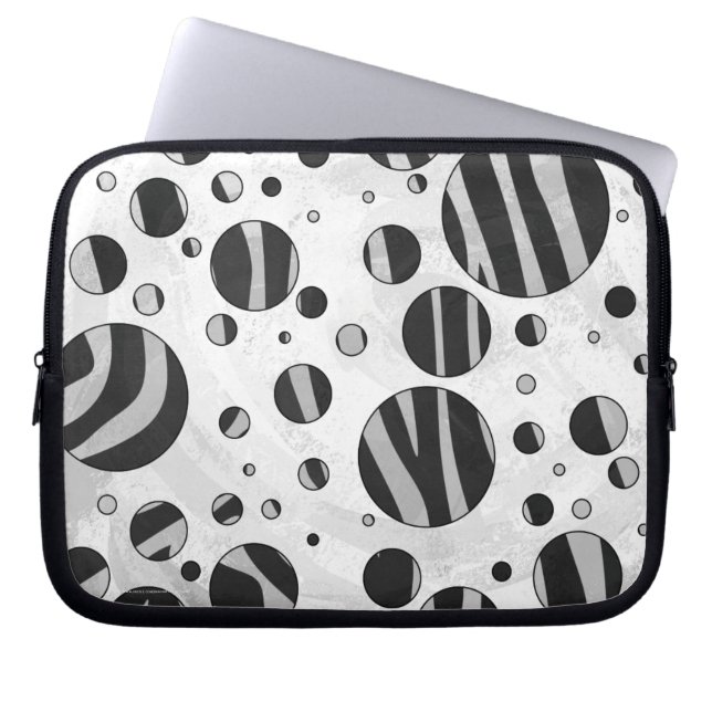 Zebra Polka Dot Black en Light Grey Laptop Sleeve (Voorkant)