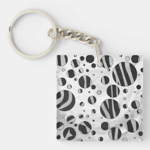Zebra Polka Dot Black en Light Grey Sleutelhanger