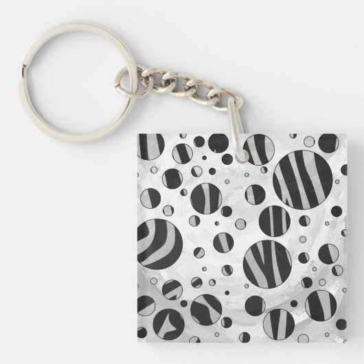 Zebra Polka Dot Black en Light Grey Sleutelhanger (Voorkant)