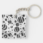 Zebra Polka Dot Black en Light Grey Sleutelhanger (Achterkant)
