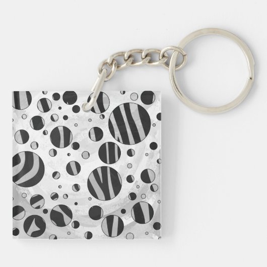 Zebra Polka Dot Black en Light Grey Sleutelhanger (Achterkant)