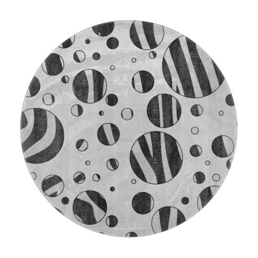 Zebra Polka Dot Black en Light Grey Snijplank (Voorkant)