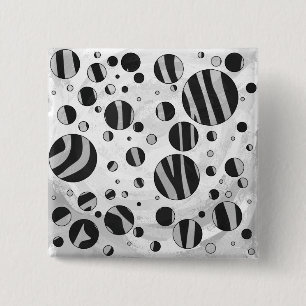 Zebra Polka Dot Black en Light Grey Vierkante Button 5,1 Cm