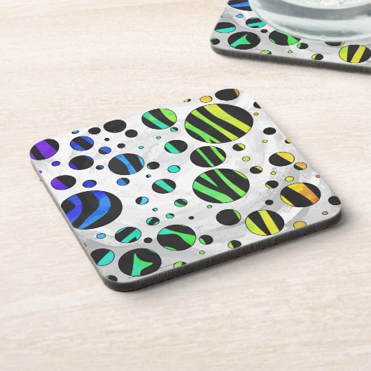 Zebra Polka Dot Black en Rainbow Print Bier Onderzetter (Linkerzijde)