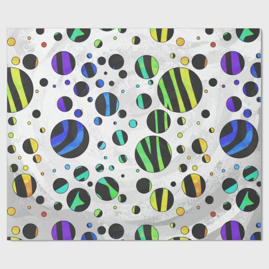 Zebra Polka Dot Black en Rainbow Print Cadeaupapier (Vlak)