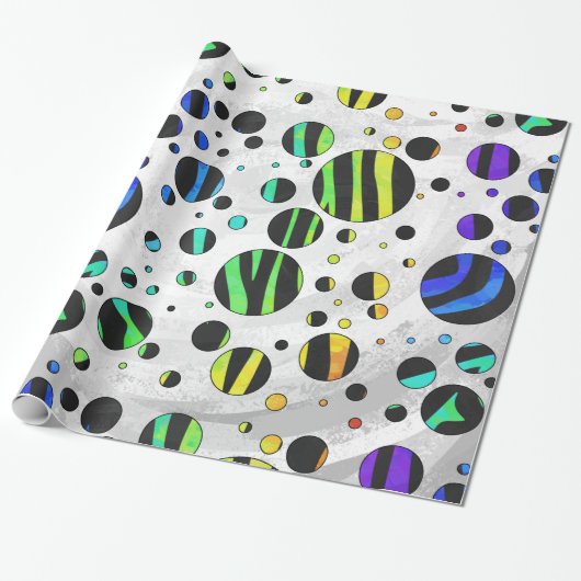 Zebra Polka Dot Black en Rainbow Print Cadeaupapier (Uitgerold)