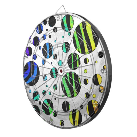 Zebra Polka Dot Black en Rainbow Print Dartbord (Voorkant Rechts)