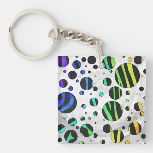Zebra Polka Dot Black en Rainbow Print Sleutelhanger (Voorkant)
