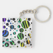 Zebra Polka Dot Black en Rainbow Print Sleutelhanger (Achterkant)