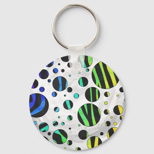 Zebra Polka Dot Black en Rainbow Print Sleutelhanger (Voorkant)