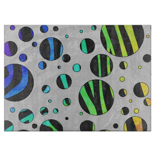 Zebra Polka Dot Black en Rainbow Print Snijplank (Voorkant)
