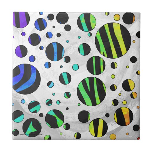 Zebra Polka Dot Black en Rainbow Print Tegeltje (Voorkant)