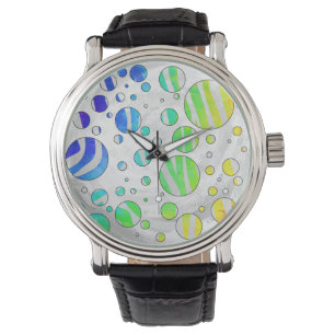 Zebra Polka Dot Rainbow en White Print Horloge