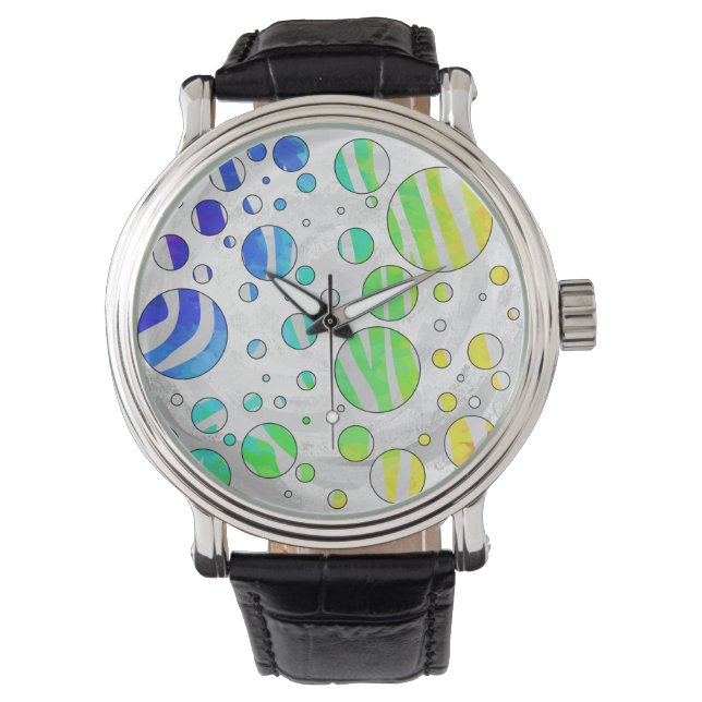 Zebra Polka Dot Rainbow en White Print Horloge (Voorkant)
