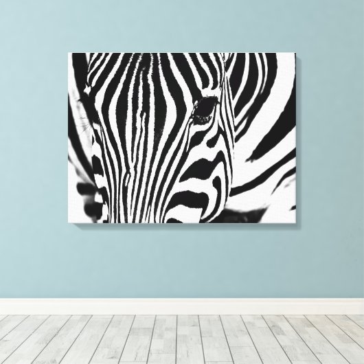 Zebra portret zwart-wit canvas afdruk (Insitu (Houten vloer))