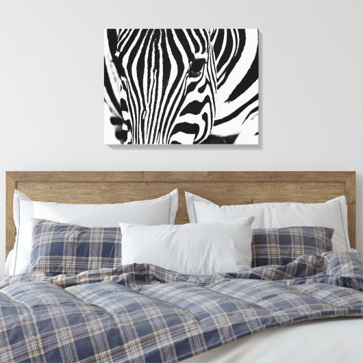 Zebra portret zwart-wit canvas afdruk (Insitu (Slaapkamer))
