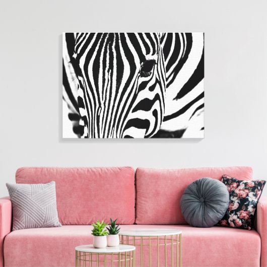 Zebra portret zwart-wit canvas afdruk (Insitu (Woonkamer))