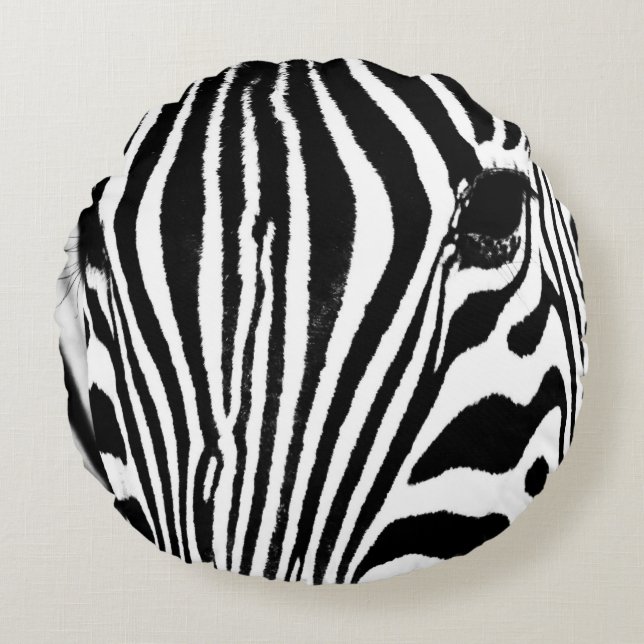 Zebra portret zwart-wit rond kussen (Voorkant)