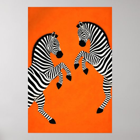 Zebra Poster, Oranje Achtergrond, Modern Dier Poster (Voorkant)