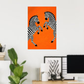 Zebra Poster, Oranje Achtergrond, Modern Dier Poster (Thuiskantoor)