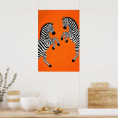 Zebra Poster, Oranje Achtergrond, Modern Dier Poster (Keuken)