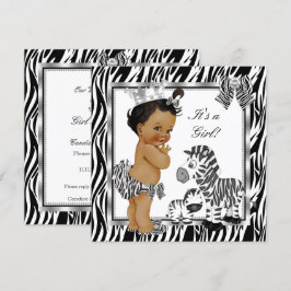Zebra Prinses Meisje Baby Shower Etnisch Kaart